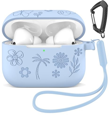 MATEPROX Silikon Hülle Kompatibel mit AirPods Pro 3. Generation 2025 Kratzfeste Schutzhülle mit Karabiner und Kopfhörerhüllen-Halter für AirPods Pro 3-Hellblau