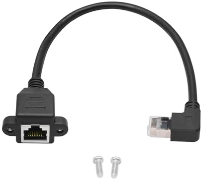 Cable alargador Ethernet Cat6 30 cm (1FT), ángulo recto de 90 grados, RJ45 macho a hembra, montaje en panel Ethernet con tornillo de extensión, cable blindado, compatibilidad Cat5e, Cat5, para PC, etc