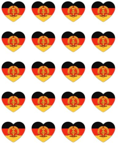 Aufkleber: 25 mm, 20 Stück - DDR Herz-Flagge Sticker Set Vinyl 25 mm 20 Stück selbstklebend wetterfest UV-beständig Indoor Outdoor Deko