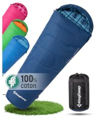 KingCamp Schlafsack Kinder aus Baumwoll-Flannel Blau Kariert