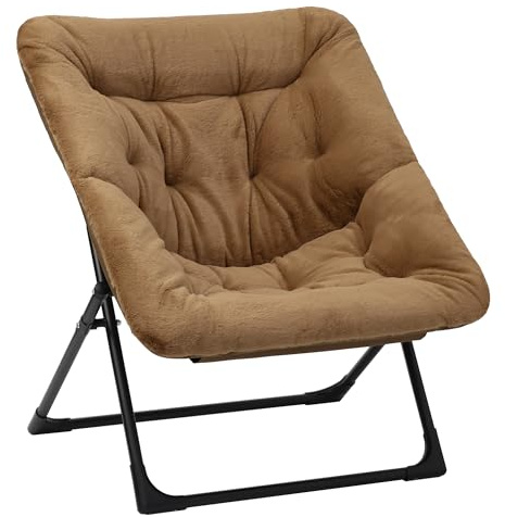 Mordchil EU Folding Saucer Chair, Comfy Faux-Fur Reading Chair, Foldable Oversized Accent Chairs for Teens, Adults, Large Lounge Lazy Chairs for Living Room, Bedroom, Dorm, Brown