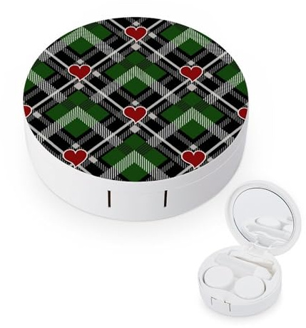 fkgvwo Contact Lens Case Love Green Plaid Contact Lens Holder Box Container Soak Storage Kit