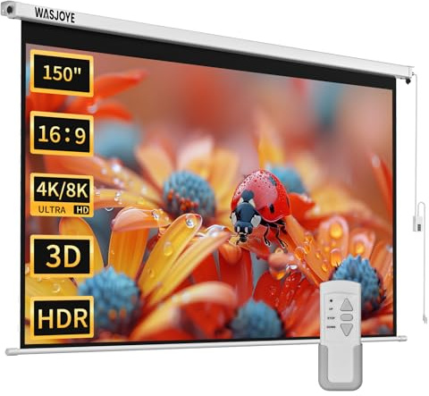 150 Proyector de Pantalla Eléctrico Automático Proyector Screen-364*8.5 | 16:9 8K HD lienzo eléctrico para cine en casa oficina videojuego exterior interior W/mando a distancia y montaje en pared