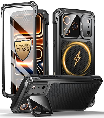 Beeasy Extrem Militärschutz für iPhone 17 Pro Max Hülle mit Kameraschutz | [Integrierter Ständer & Panzerglas] MagSafe Schutzhülle, Robuste Aluminium Metall Handyhülle, Stoßfest Bumper Heavy Duty Case