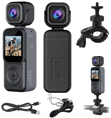 OBEST Action cam 4k, WIAN Actionkameras vorne und hinten, vlog Kamera, POV Kamera mit 180 Grad Schwenkbares Objektiv und Nachtsicht, Pocket Camera Sport Kamera Reiten Fahrrad Motorrad