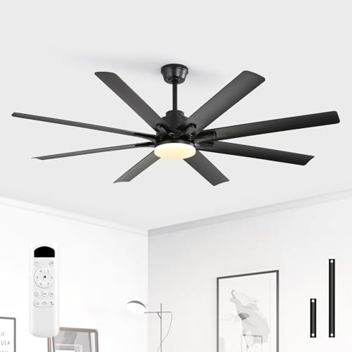 Sofucor Silencioso Ventilador de Techo con Luz, Mando a Distancia, 132 cm | DC, 8 Aspas, 3 Temperaturas de Color, Temporizador, 6 Velocidades, Modo Verano Invierno para Salón