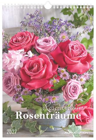 Rosenträume 2027: Wandkalender 23,7x34 cm mit 12 Rosenmotiven, 4-sprachigem Kalendarium und Platz für Notizen