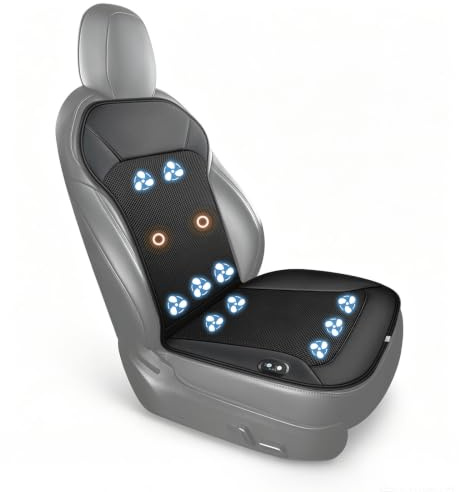 Tasofac Kühlende Autositzbezüge, 10 Lüfter, Automatische EIN- Und Ausschaltfunktion, Speicherung Der Letzten Einstellung, Mit Rückenmassage, DREI Windstärken, Geräuscharm,Geeignet Für Pkws, Suvs Usw.