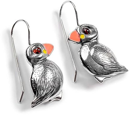 Papageientaucher Ohrringe Silber Silber Vogel Ohrringe mit Geschenkbox, Silber Bernstein, Bernstein