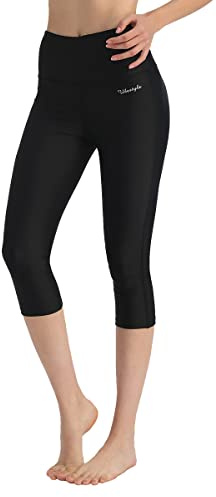 Ubestyle UPF 50+ High Waist Women's Yoga Capri Leggings Swimming Tights Sun Protective Black