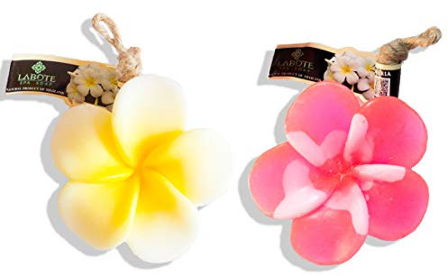LABOTE Handgemachte thailändische Bio Naturseife Plumeria Weiss-Gelb + Pink mit typischem Duft