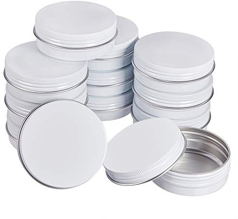 BENECREAT 14 Pots de 60 ML en Aluminium, boîtes de Conserve Rondes en Aluminium, contenants cosmétiques avec Couvercle à Bouchon à Visser, pour Bricolage et Artisanat, Stockage-Blanc