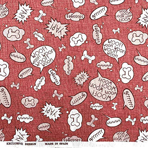 Kt KILOtela - Canvas Dekostoff, Home-Accessoires, Tischdecken, Kissen, Vorhänge, Taschen, Stück: 100 cm Länge x 280 cm Breite, Woof Knochen, Rot - 1 Meter