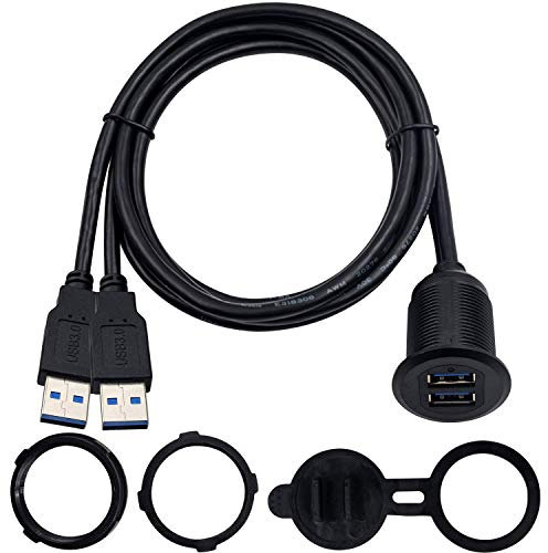 Duttek USB Panel Flush Mount Cable, Dual USB 3.0 Male to Female Extension Cable, USB Mount, Dash Mount, Flush Mount, Panel Mount Cable, For Car, Boat, Motorcycle 1M/3.3FT