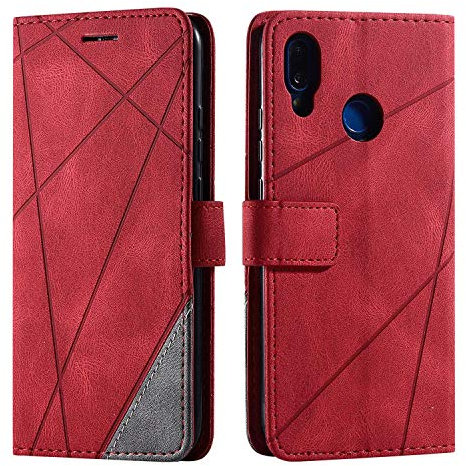 SONWO Hülle für Huawei P20 Lite, Premium Leder PU Handyhülle Flip Case Wallet Silikon Bumper Schutzhülle Klapphülle für Huawei P20 Lite, Rot