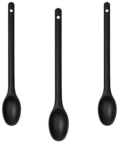 3 Stück Kochlöffel Silikon, Servierlöffel, Plastiklöffel Küchenhelfer Silikon Kochlöffel, Antihaftbeschichtet Lang Löffel, Hitzebeständig Küchen Set, Rührlöffel Zum Backen, Servieren (schwarz)