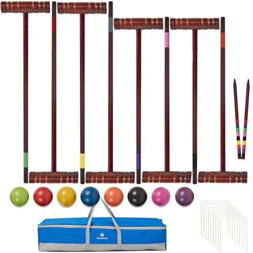 SpeedArmis Set per croquet per adulti – Kit per crocchette da 8 giocatori con 35 pollici deluxe, mazze in legno di gomma di dimensioni regolari, palla colorata in PE, wicket, paletti da 61 cm, gioco