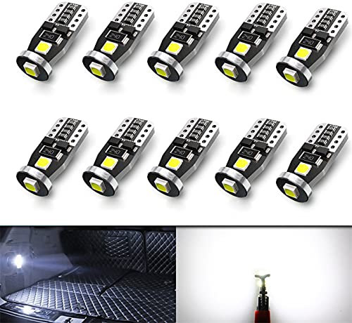 SageSunny 10 pièces Ampoule T10 W5W LED Intérieur Voiture 194 501 168 12V 3SMD 3030 puces 6000K Blanc pour Voiture Côté Dôme Carte Porte Courtoisie Coffre Plaque d'immatriculation Lumières