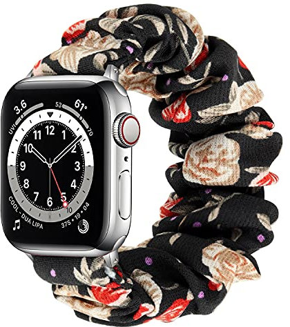 Tasikar Scrunchies Kompatibel mit Apple Watch Armband 41mm 40mm 38mm 45mm 44mm 42mm, Elastisches Musterdruckband Kompatibel mit Apple Watch Ultra Series 7 6 5 4 3 2 1 SE (41/40/38mm, Blumen, L)