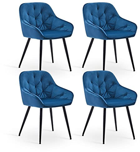 CLIPOP Esszimmerstühle 4er Set Samt Armlehnenstühle Gepolstert Polsterstuhl Küchenstuhl Wohnzimmerstuhl Stühle Esszimmer mit Armlehne und Metallbeinen (4er Set, Samt Blau)
