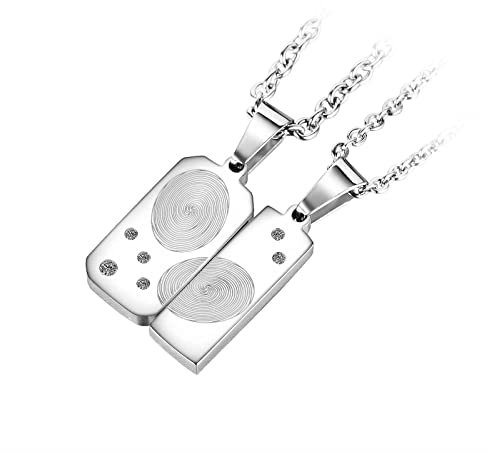 Mesnt Halskette Herren Anhänger Anhänger Halskette Damen, Titan-Silber-Fingerabdruck-Anhänger-Halsketten für Paare, Silber