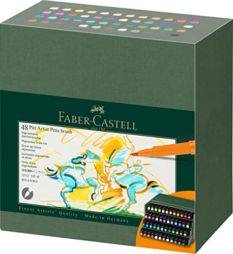 Faber-Castell 167192 - Tuschestifte Pitt Artist Pen Brush, 48er Atelierbox, Pinselstifte Set