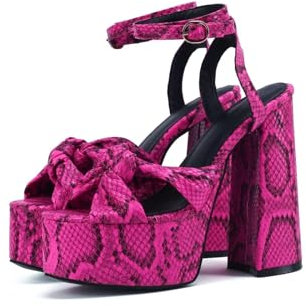 Frankie Hsu Stivaletti con tacco alto con plateau grosso, stivali rosa con tacco alto, design speciale pitone modello nodo caviglia tacco alto scarpa per le donne, Rosa, 42 EU