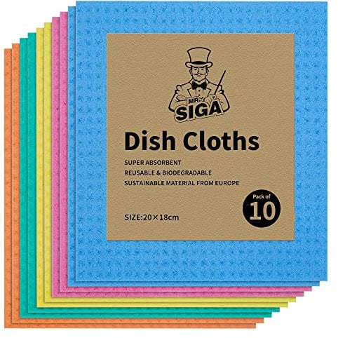 MR.SIGA Paño Esponja para Cocina, paños de Cocina absorbentes, paño de Limpieza paños de Cocina Reutilizables, 10 Piezas