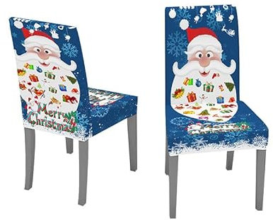 Valink Weihnachts-Tisch- und Stuhlhussen-Set, für Küche, Esszimmer, Tischdecke, Dekoration, Blau, Weihnachtsmann-Stuhlbezug, Einheitsgröße