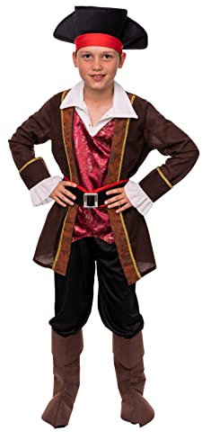 Magicoo Kapitän Piratenkostüm Kinder Jungen Rot/Schwarz/Braun - Fasching Pirat Kostüm Kind (S)