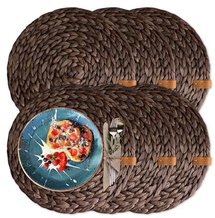 FRIHET® Tischset Oslo Set Rund Wasserhyazinthe Natur - (6, 38cm braun)