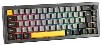 EPOMAKER EK68 (UK-ISO) Wireless Mechanical Keyboard, Knob, Lubed Switch, PBT Keycap, Gasket, Bluetooth/2.4Ghz/USB, RGB Backlit, Mac/PC Programmable Software (Black Gold, Gateron Pro Yellow)