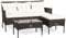 COSTWAY 4 Seater Rattan Garden Furniture Set, Patio Conversation Set with Cushioned Sofa, Ottoman and Tempered Glass Table, All-Weather Wicker Outdoor Corner Sofa Set for Balcony Lawn Yard (Off White)