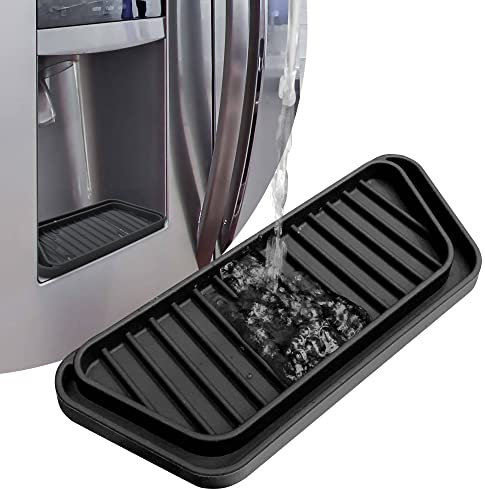 KindGa Refrigerator Drip Catcher Tray,Protector Ice and Water Dispenser Pan,Fridge Spills Water Pad Catch Basin for Drainage (Rectangular,Black)