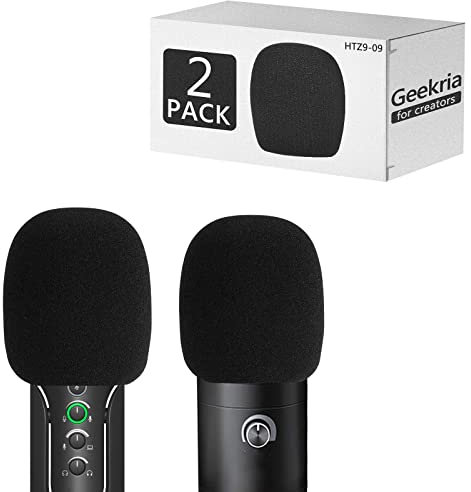 Geekria Schaumstoff-Windschutz für Mikrofone mit 1,6 Zoll Durchmesser, Antipop-Schaumstoffabdeckung, Mikrofon-Windschutz, Kompatibel mit Sennheiser Profile, Fifine K669B, T669 (Schwarz/2 Stück)