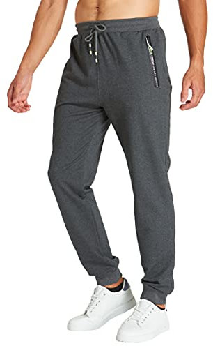 ZOXOZ Jogginghose Herren Baumwolle mit Reißverschluss Taschen Hosen Trainingshose Sporthose Lang Sweatpants Dunkelgrau M