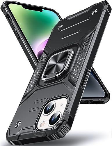 DASFOND Armor Hülle für 6,1 Case, Stoßfeste Militär Handyhülle [Upgrade 2.0] 360 Grad Metall Ring Halter Ständer Schutzhülle [mit Auto-Magnet], Schwarz
