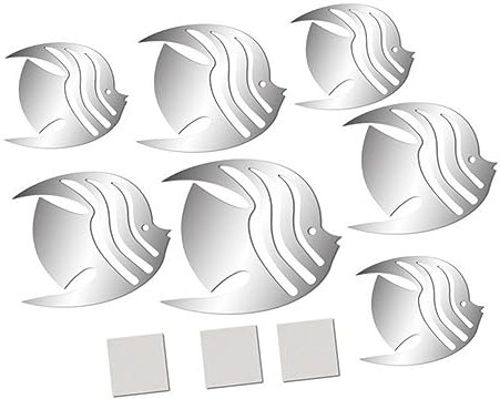 OSALADI 7pcs Fish Wall Stickers Removable Mirror Wall Decals for Home Office Durable Art for Living Room Bedroom Tv Background Decor Silver