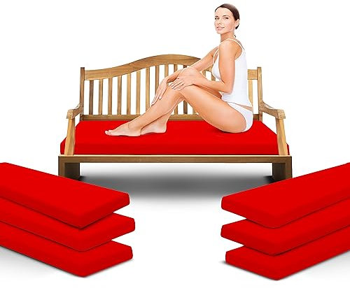 Outdoor Garden Bench Cushion Seat Pad for 2/3/4 Seater Patio Furniture Waterproof Swing, Hammock, Rattan Sofa 108/140/170cm Long Bench Chair Cushions Pad (3 Seaters-143x52x5cm, Red)
