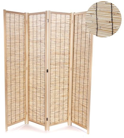 RAUMTEILER Gran Playa | 170x160 cm, 4-teilig, Schilfrohr, Holz | Natur Paravent, Faltbarer Sichtschutz, Trennwand, große Stellwand, Faltwand, Mobile Stellwand | Farbe: Natur