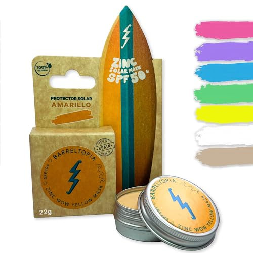 Barreltopia Creme Solaire Visage SPF 50 Bio - Protection Totale Enfant et Adultes - Stick Solaire Skincare Sunscreen - Crème solaire 50 + Sun - Kit Surf Pro - Waterproof pour visage et lèvres (Jaune)