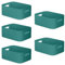 W&H 5 PCS Plastic Storage Boxes with Handle, Medium Storage Baskets, Rectangular Home & Kitchen Organiser, Plastic Boxes for Shelves, Bathroom, Office and School - 25×17×10cm (Green)