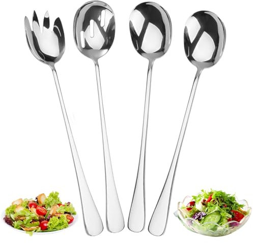 4 Piezas Cubiertos para Servir Ensalada,28 * 5.5cm Set de Cubiertos para Ensalada Acero Inoxidable,Servidores para Ensaladas de Acero Inoxidable,para Servir Ensalada Pasta Postre y en Cocina Fiesta
