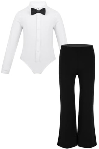 inlzdz Completo da Ballo Bambino Bambina Body Elegante Slim Fit Manica Lunga Camicie Pantaloncini Valzer Tango Cravatta Abbigliamento Danza Classica Latino Samba Rumba