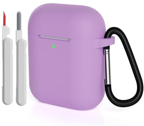 KOKOKA Case Cover Compatible with Airpods 2 with Cleaner kit, Premium Soft Silicone Skin Case Cover Shock Absorbing Protective Case for Airpods 2nd Generation with Carabiner, Light Purple