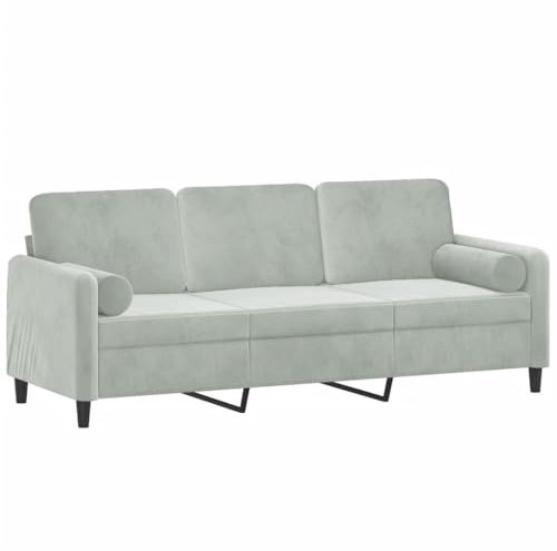 vidaXL Sofa 3 Sitzer, Couch mit Zierkissen, Liegesofa für Wohnzimmer, Polstersofa Sessel Relaxsofa Loungesofa Relaxcouch, Hellgrau Samt