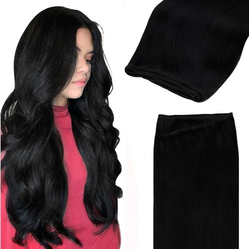 GOO GOO Tressen Echthaar Remy Weft Extensions Echthaar ressen Extensions Echthaar Sew in Hair Extensions #1 Tief Schwarz 18inch 100g