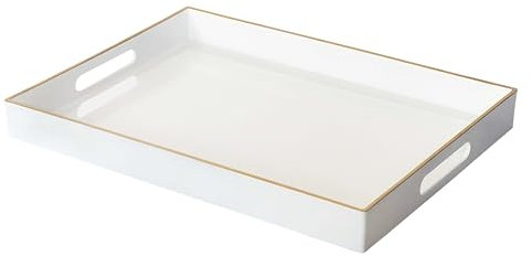 YXZHUOYU Weißes, stabiles Acryl-Serviertablett mit Griffen, 40 x 30 cm, zum Servieren von Kaffee, Essen, Butler-Küchen-Arbeitsplatte, Make-up-Schublade, Organizer, Schminktisch, Ottoman-Tablett,