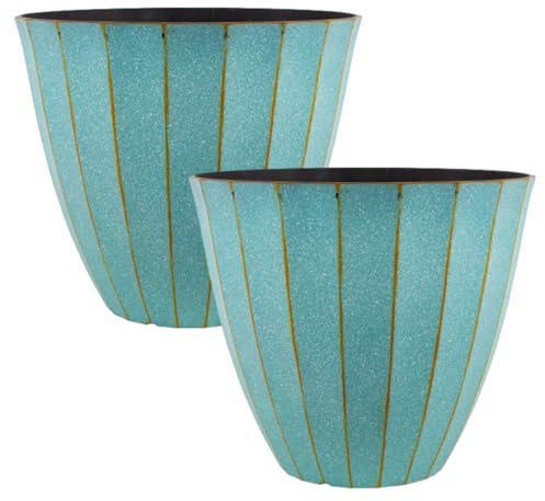 Fyne-Finds Set of 2 Round Patina Copper Plastic Panelled Planter 40cm,16inch Plant Pot 26L Home Garden Decor