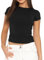 Flintronic Women's Short Sleeve Y2K Top, Scoop Neck Basic Slim Fitted T-Shirt, Crop Top Blouse Aesthetic Streetwear, Black, S